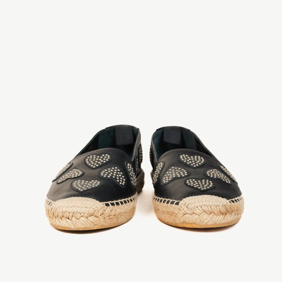 Saint Laurent Nero Leather Studded Heart Espadrilles - Picture 2 of 12